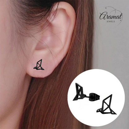 Boucles d'oreilles origami oiseau noir 9 mm en acier inoxydable