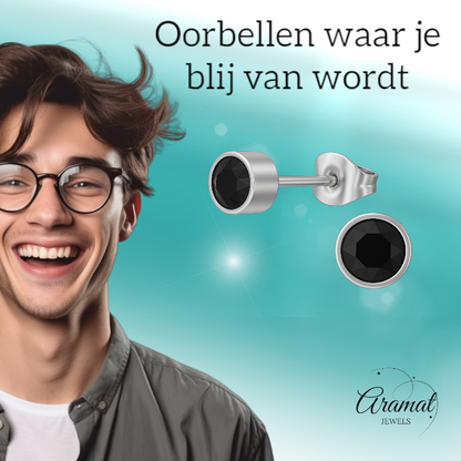 Boucles d'oreilles puces en cristal noir – 5 mm en acier inoxydable argenté