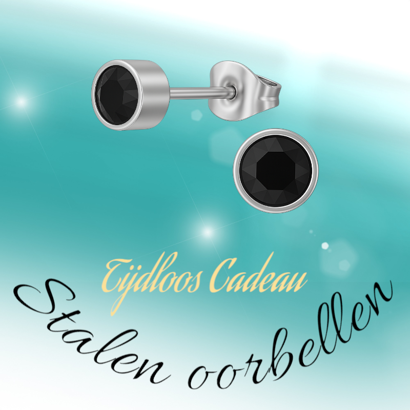 Boucles d'oreilles puces en cristal noir – 5 mm en acier inoxydable argenté