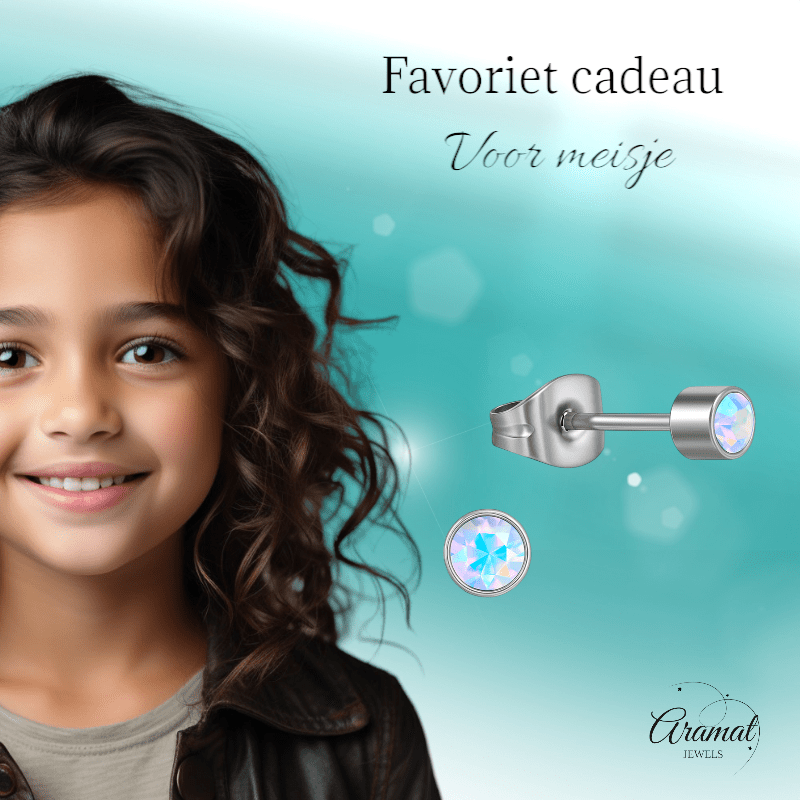 AB kristal oorstekers transparant – 4mm zilver - Aramat Jewels - Oorbellen - cadeautip