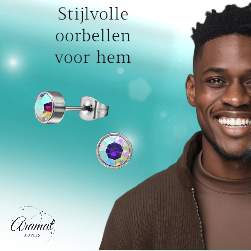 AB multikleur kristal oorstekers – 5mm zilver RVS - Aramat Jewels - Oorbellen - cadeautip
