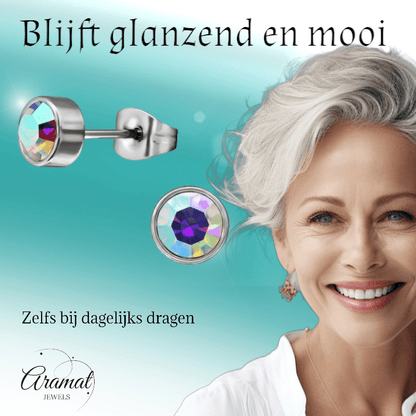AB multikleur kristal oorstekers – 5mm zilver RVS - Aramat Jewels - Oorbellen - cadeautip