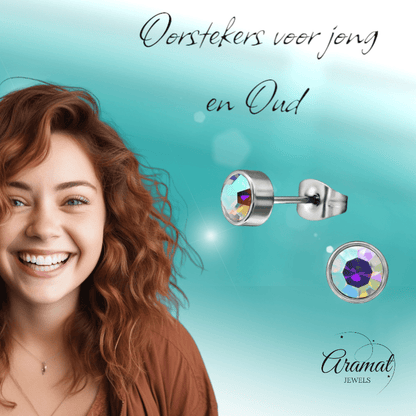 AB multikleur kristal oorstekers – 5mm zilver RVS - Aramat Jewels - Oorbellen - cadeautip