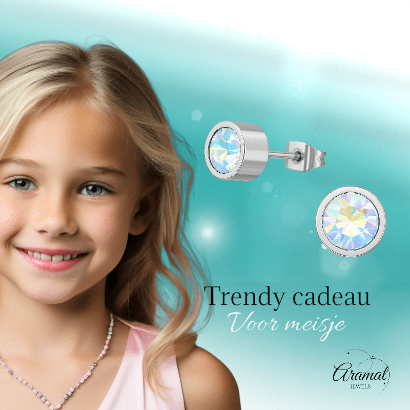 AB multikleur kristal oorstekers – 6mm zilver RVS - Aramat Jewels - Oorbellen - cadeautip