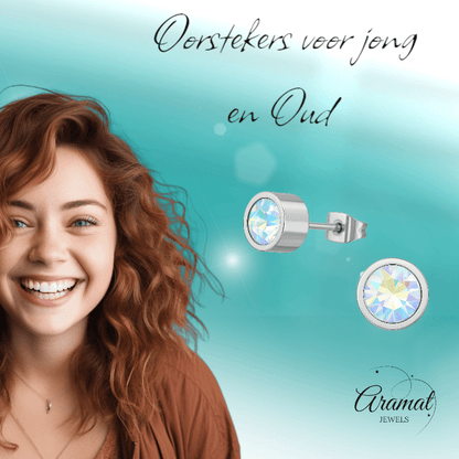 AB multikleur kristal oorstekers – 6mm zilver RVS - Aramat Jewels - Oorbellen - cadeautip