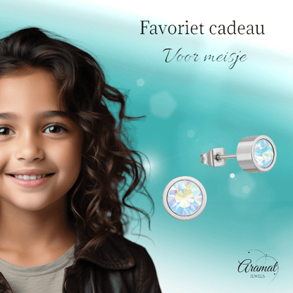 AB multikleur kristal oorstekers – 6mm zilver RVS - Aramat Jewels - Oorbellen - cadeautip