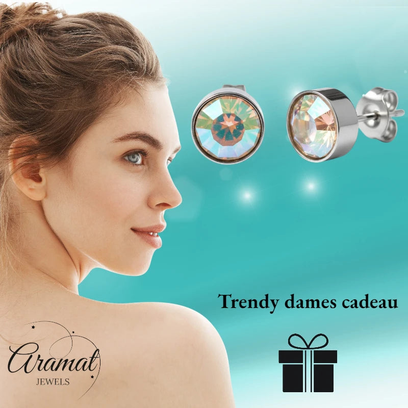 Oorstekers – Staal Kristal AB Transparant Zilverkleur (7mm)