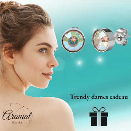 Oorstekers – Staal Kristal AB Transparant Zilverkleur (7mm)