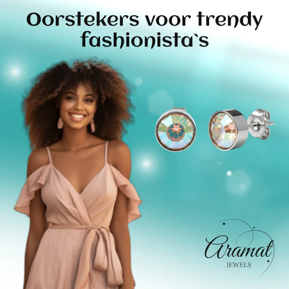 Oorstekers – Staal Kristal AB Transparant Zilverkleur (7mm)