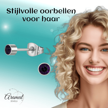 Amethist paarse kristal oorstekers – 4mm RVS - Aramat Jewels - Oorbellen - cadeautip