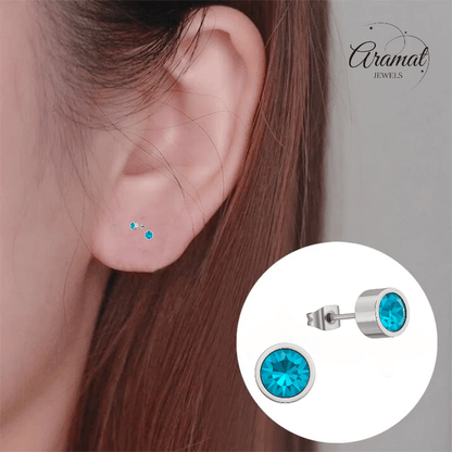 Aqua blauwe kristal oorstekers – 5mm zilver RVS - Aramat Jewels - Oorbellen - cadeautip