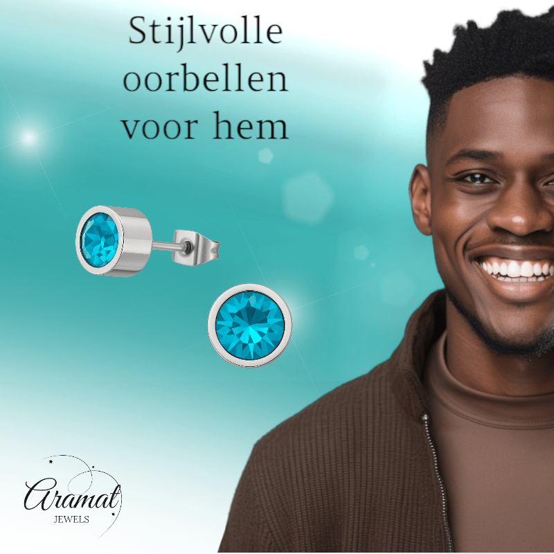 Aqua blauwe kristal oorstekers – 5mm zilver RVS - Aramat Jewels - Oorbellen - cadeautip