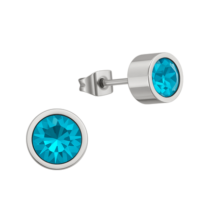 Aqua blauwe kristal oorstekers – 5mm zilver RVS - Aramat Jewels - Oorbellen - cadeautip