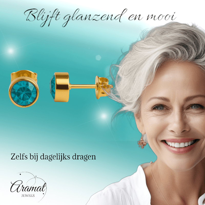 Aqua Blauwe Oorstekers 6mm – Goudkleurig RVS - oor2741 - XE71668 - Oorbellen kopen# - 6mm - alles - Aqua Blauw