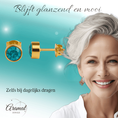Aqua Blauwe Oorstekers 6mm – Goudkleurig RVS - oor2741 - XE71668 - Oorbellen kopen# - 6mm - alles - Aqua Blauw