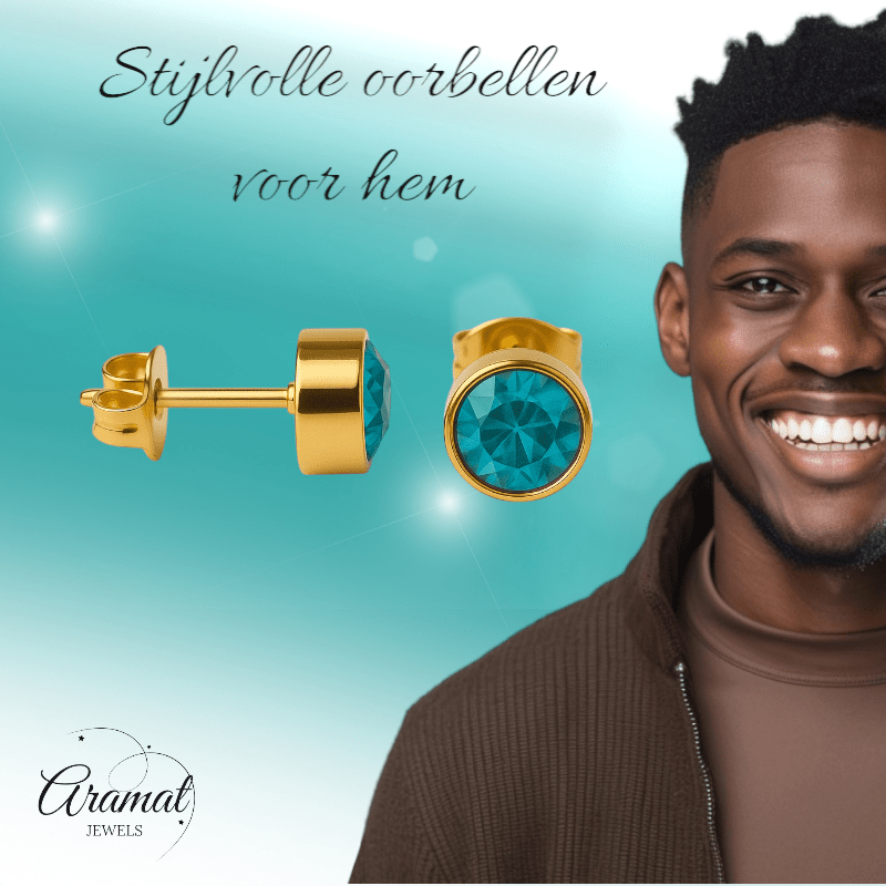 Aqua Blauwe Oorstekers 6mm – Goudkleurig RVS - oor2741 - XE71668 - Oorbellen kopen# - 6mm - alles - Aqua Blauw
