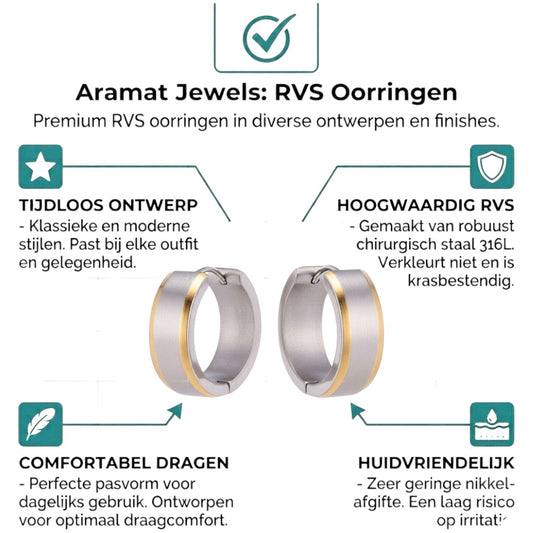 Aramat Jewels unisex 20mm bicolor stripe stainless steel hoop earrings in silver and gold.