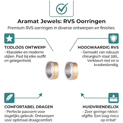 Aramat Jewels Bicolor RVS hoop earrings with a gold stripe, 13x7mm, made of stainless steel.