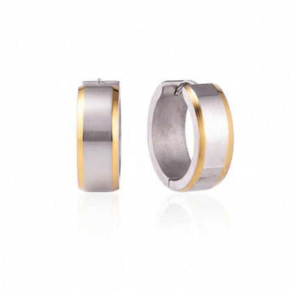 Aramat Jewels unisex 20mm stainless steel hoop earrings with a bicolor silver and gold stripe design.