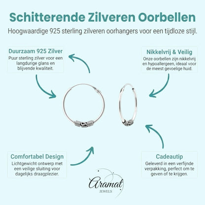 Aramat Jewels 18mm geoxideerde Bali oorringen van 925 sterling zilver met boho festival design en veilige sluiting.