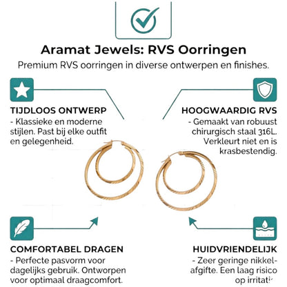 Aramat Jewels large 45mm gold-tone stainless steel 2-in-1 hoop earrings with a striped design.