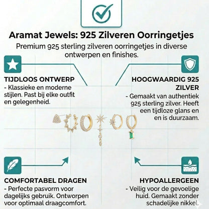 Aramat Jewels gold-tone 925 silver earring set with clear and green cubic zirconia, featuring hoops, studs, and charms.