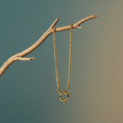 Aramat Jewels gold-colored stainless steel gourmet link chain necklace, 3mm wide, with a circular clasp.