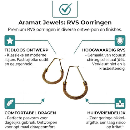 Aramat Jewels large oval gold-tone stainless steel hoop earrings with mesh texture, 58mm