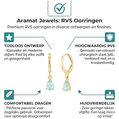 Aramat Jewels gold-coloured mini hoop earrings with mint green pear-cut zirconia, 10mm