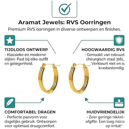 Aramat Jewels gold oval hoop earrings with a ribbed texture, 26mm size.