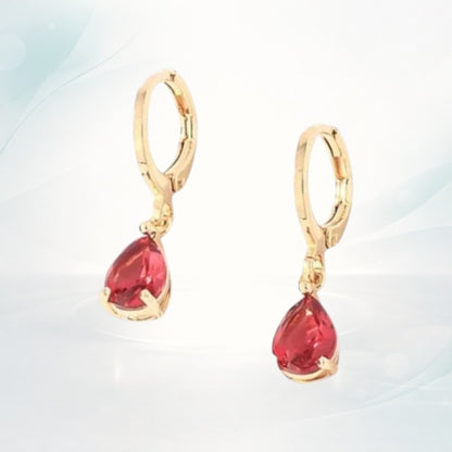 Aramat Jewels gold-colored mini hoop earrings with a red teardrop-shaped zirconia stone.