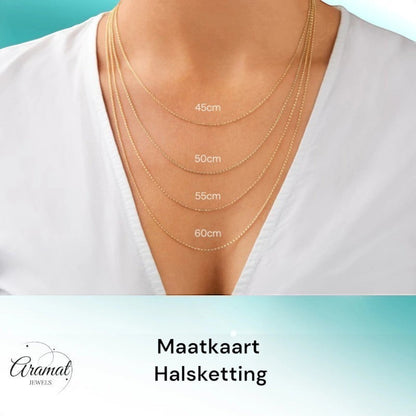 Aramat Jewels gold-colored stainless steel gourmet link chain necklace shown in various lengths: 45cm, 50cm, 55cm, and 60cm.
