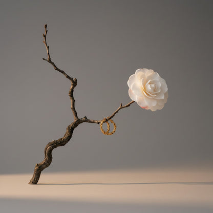 Aramat Jewels gold-coloured stainless steel hoop earrings with a twisted rope design, 30mm diameter, displayed on a branch with a white flower.