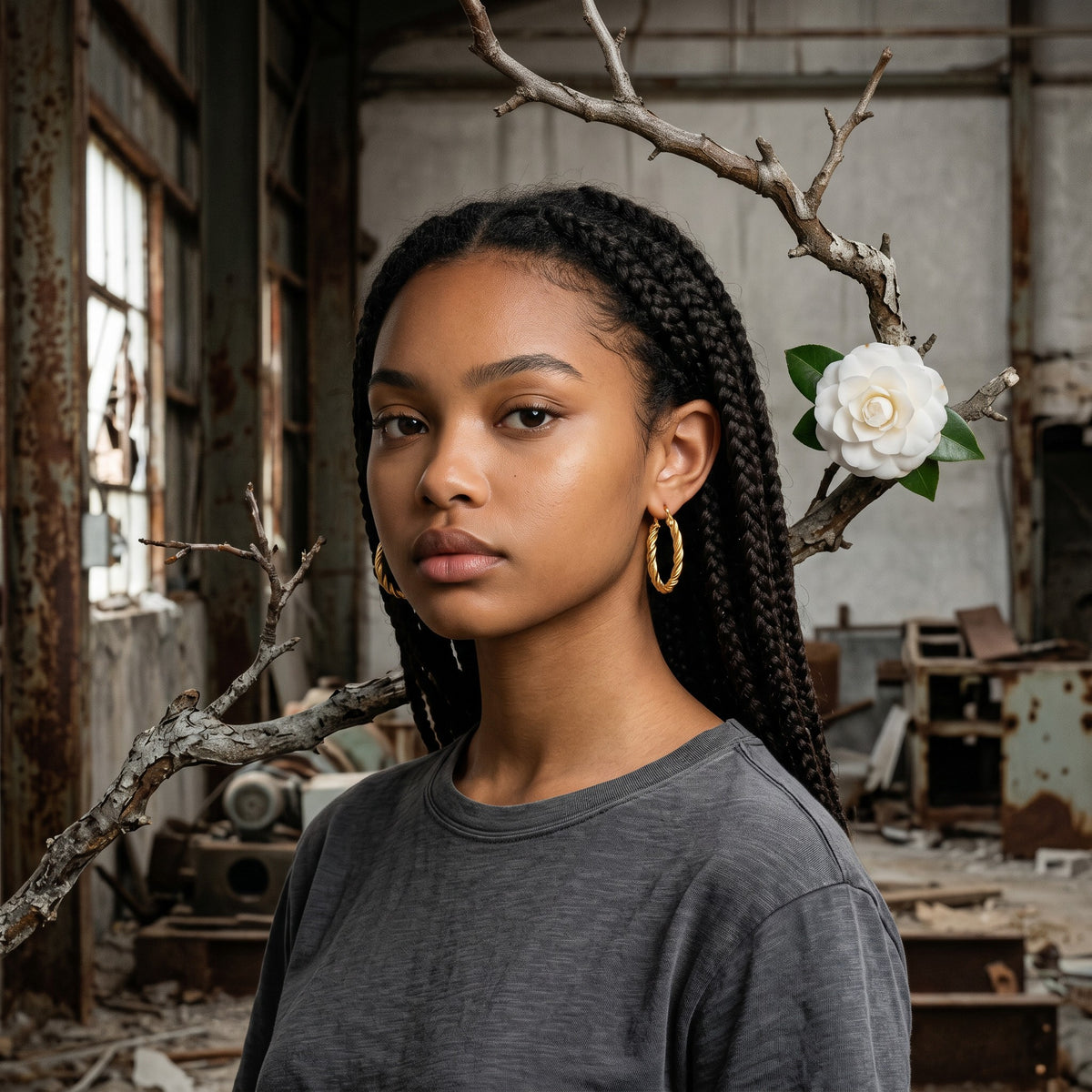 Aramat Jewels gold-colored stainless steel hoop earrings with a twisted motif, 30mm diameter.