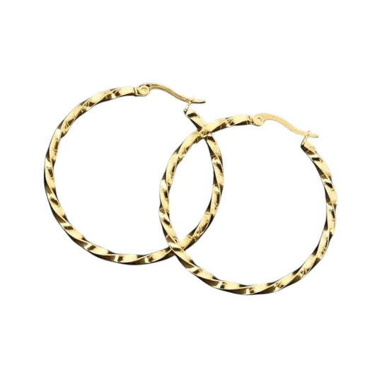 Aramat Jewels Goudkleurige RVS Swirl Hoepeloorbellen 30 mm met scharniersluiting
