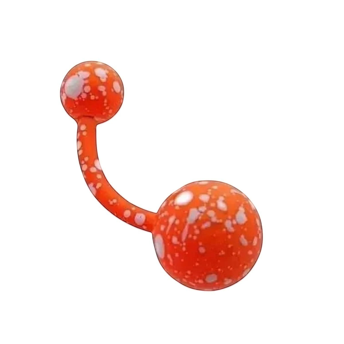 Aramat Jewels orange surgical steel belly button piercing with a splatter design. Hypoallergenic and trendy.