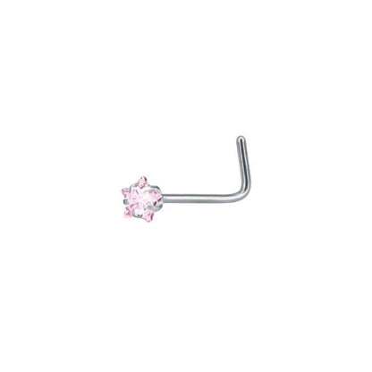 Aramat Jewels silver-tone steel nose studs with pink cubic zirconia in round, heart, and star shapes.