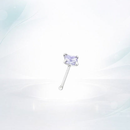 Aramat Jewels sterling silver nose stud with a 3mm square purple zirconia stone.