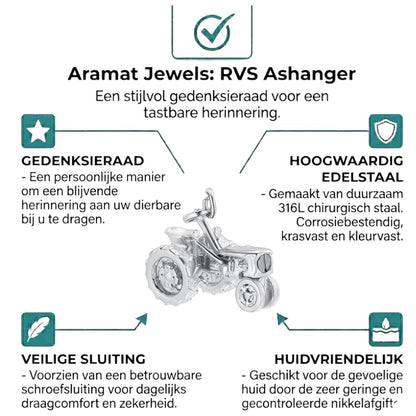 Aramat Jewels RVS ashanger in trekker-vorm, zilverkleurig roestvrij staal, 20x30 mm.