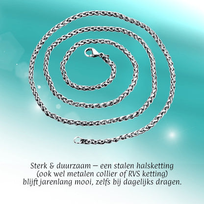 Aramat Jewels zilverkleurige RVS vossenstaart halsketting van 60 cm lang en 7 mm breed met een robuust design.