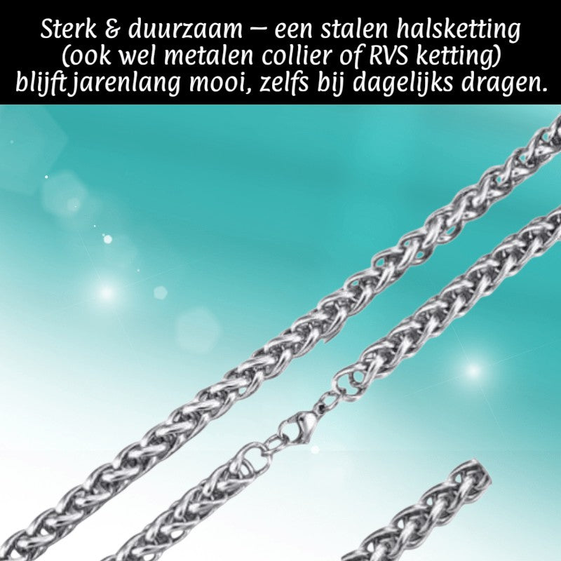 Aramat Jewels zilverkleurige RVS vossenstaart halsketting van 60 cm lang en 8 mm breed voor een stoer statement.
