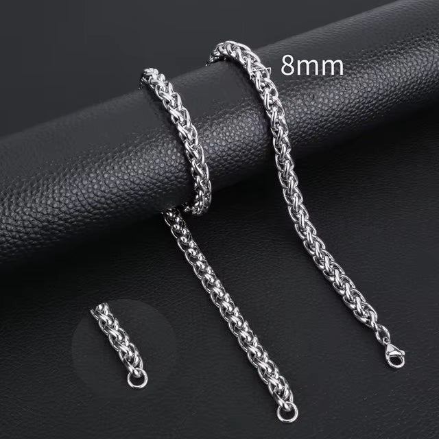 Aramat Jewels zilverkleurige RVS vossenstaart ketting van 8 mm breed en 55 cm lang, een robuust unisex statement sieraad.