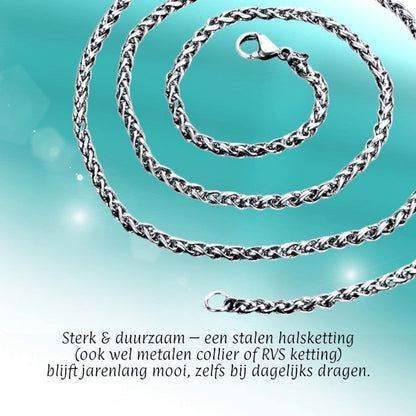 Aramat Jewels zilverkleurige RVS vossenstaart ketting van 75 cm lang en 8 mm breed met een robuust schakelontwerp.