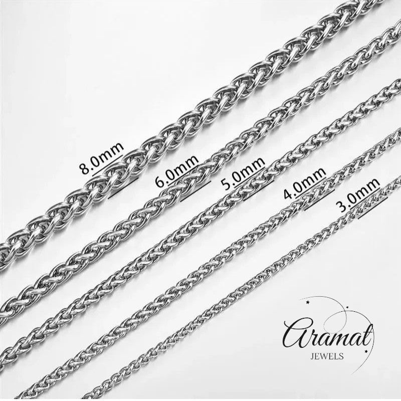 Aramat Jewels zilverkleurige RVS vossenstaart ketting van 8 mm breed, een robuust en waterproof unisex statement sieraad.