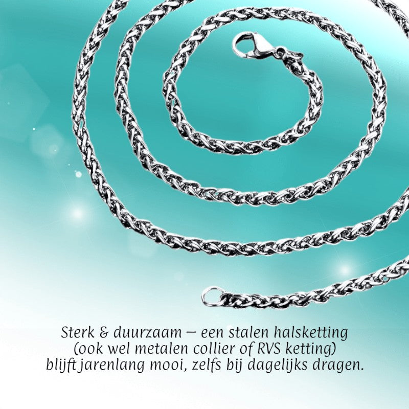 Aramat Jewels zilverkleurige RVS vossenstaart halsketting van 60 cm lang en 8 mm breed, een robuust unisex statement.
