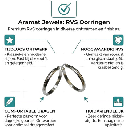 Aramat Jewels silver-tone stainless steel hoop earrings with embossed anchor motif, 30mm diameter.