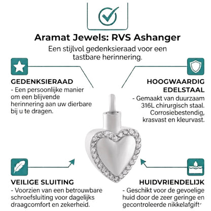Aramat Jewels silver-coloured steel heart-shaped cremation pendant with a sparkling zirconia border. Screw closure, water-resistant.