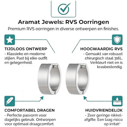Aramat Jewels silver-colored stainless steel hoop earrings, 20mm diameter, 7mm wide, with a smooth, high-gloss finish.