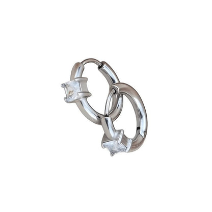 Aramat Jewels silver-tone stainless steel hoop earrings with square clear cubic zirconia.