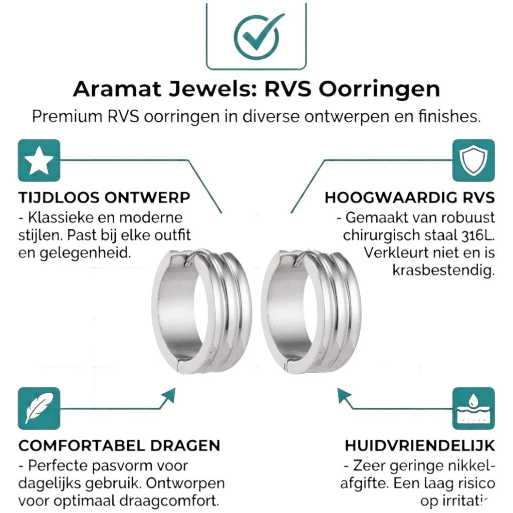 Aramat Jewels wide silver-tone stainless steel hoop earrings with ribbed detail, 20mm diameter.